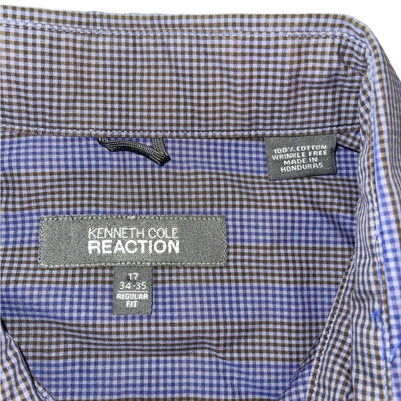 Kenneth Cole Reaction Button Down Dress Shirt Purple Brown Size 17 Regular Fit - Picture 2 of 11